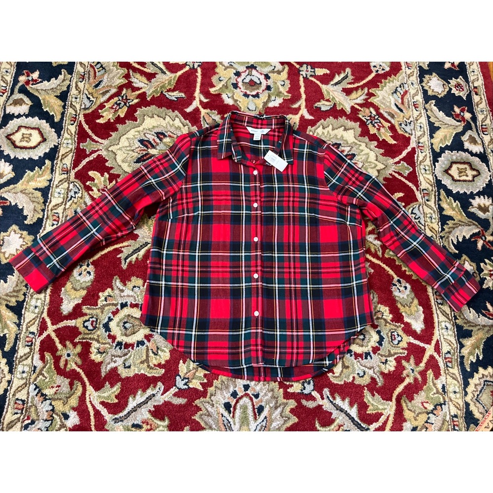 NEW Old Navy Womens L Petite The Classic Shirt Red Plaid Button Flannel LP